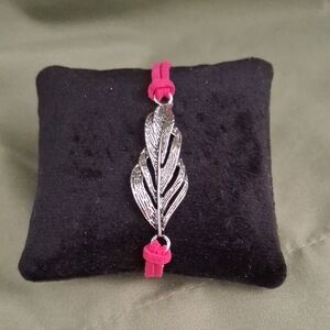 Silver Leaf Bracelet with Pink Band